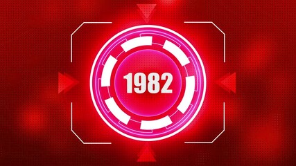 Futuristic Digital HUD Display with Year 1982 in Neon Pink and Red Glowing Background image photo