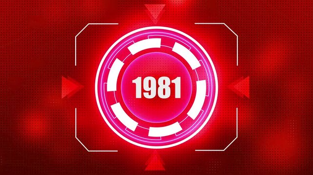 Futuristic Digital Display Showing Year 1981 with Neon Pink Circle and Red Background heads up display