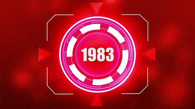 Futuristic Digital HUD Display with Year 1983 in Neon Pink and Red Glowing Background image photo