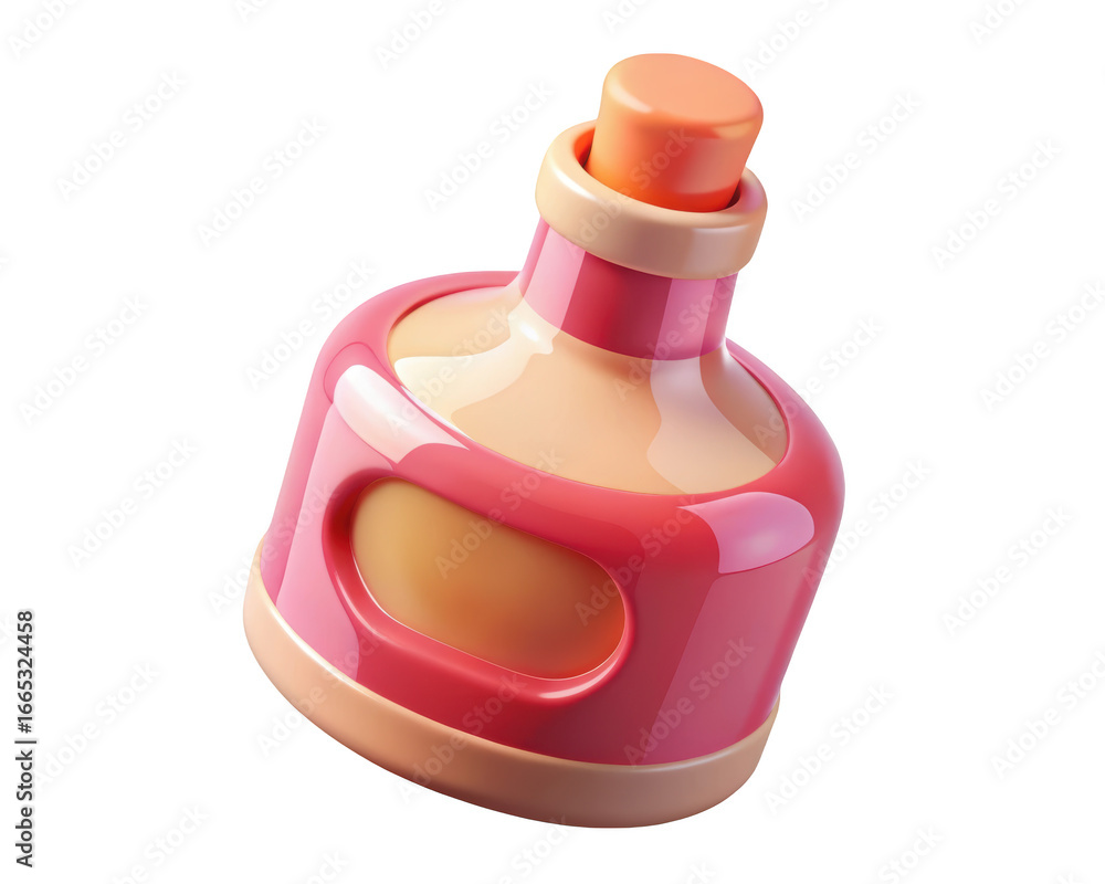 Poster cartoon magic potion bottle elixir pink colors liquid container game asset object 3d illustration is