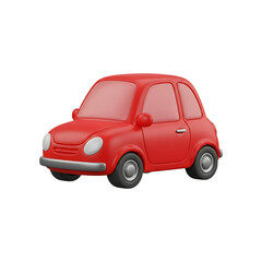 Charming red retro city car with a cute cartoon style driving on a plain surface transparent background