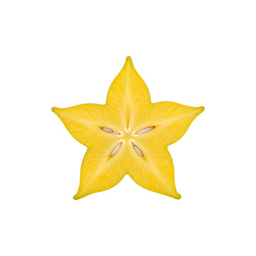 Fresh Starfruit Slice with Yellow Color &ndash; Tropical Eotic Fruit Close-Up Photography for Food and Drink Ue