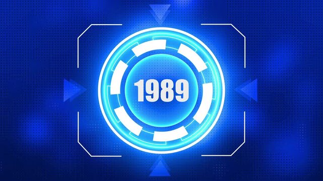 Futuristic Blue HUD Display with Year 1989 and Digital Dot Pattern Background image photo