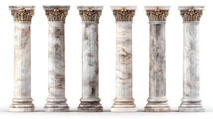 Six Marble Pillars Columns Ancient Greek Isolated