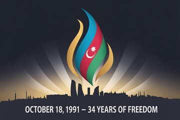 Celebrate Azerbaijan's Independence Day with this vibrant flag design symbolizing freedom and national pride against a dramatic skyline, perfect for patriotic campaigns and cultural events