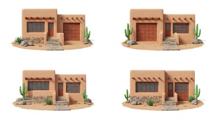 Four adobe style house designs 3 d renderings