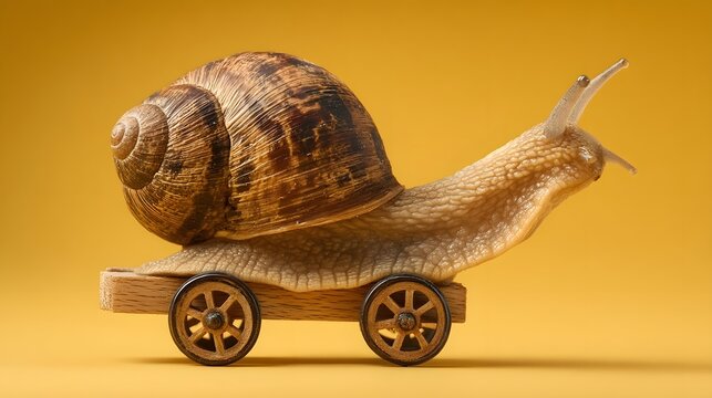 Speedy Snail on Yellow Background with Wheels - Playful and Creative Concept Image