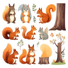 Fototapeta premium Cute squirrel illustrations in autumnal setting