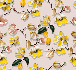 Abstract seamless pattern with plants, herbs and flowers	