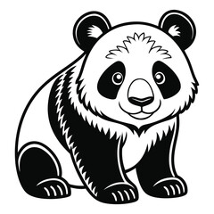 Cute Panda Bear Cartoon Illustration in Black and White Style Design