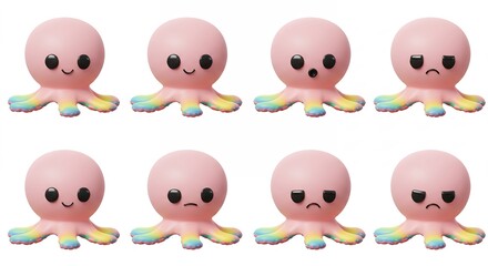 Obraz premium Octopus toys displaying different facial expressions