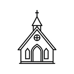 Christmas Church Line Art Silhouette Vector on White Background