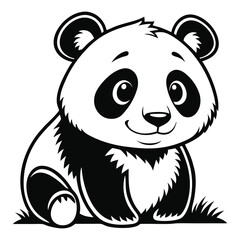 Fototapeta premium Cute panda bear cartoon illustration in black and white vector format