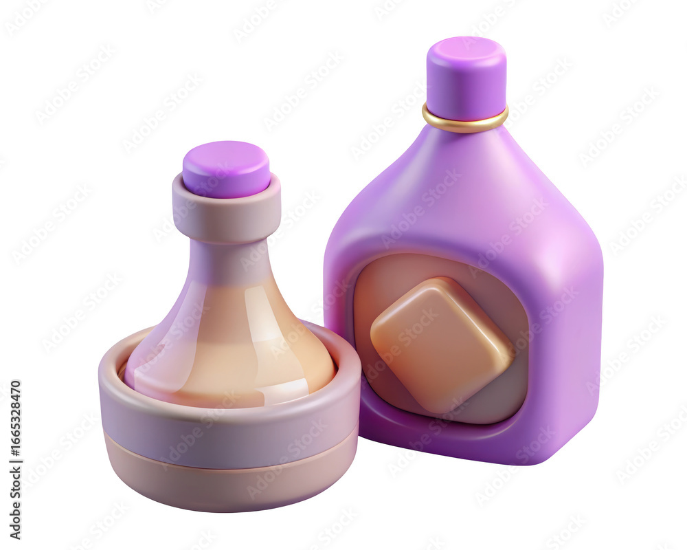 Poster stylized lavender vases collection artistic render 3d illustration decorative objects simple shape d