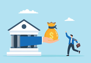 Flat illustration of businessman owner receive loan money from bank personal entrepreneur small business lending debt support