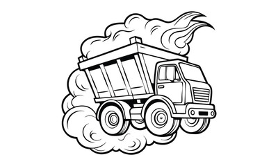 Dump truck t shirt design silhouette and vector line art, detailed high quality illustration, perfect for mindfulness, relaxation, stress relief, adult coloring books, printable artwork.