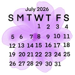 July 2026 minimalist calendar template 