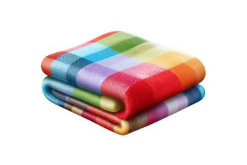 Vibrant Rainbow Plaid Folded Blanket isolated on white transparent background