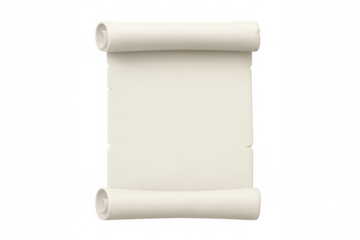 White paper scroll curling elegantly, empty space ready for personalized text or creative design against transparent background