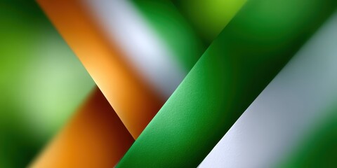 modern graphic design, postcard with overlapping orange, white, and green geometric shapes, soft glow and diagonal text placeholder for headline message