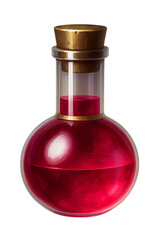 Red Potion Bottle &ndash; Fantasy Health Elixir Illustration with Glowing Effect on Transparent Background