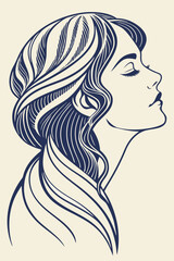 Creative female silhouette in one color using expressive lines and abstract brushstrokes for a modern-vintage artistic effect 