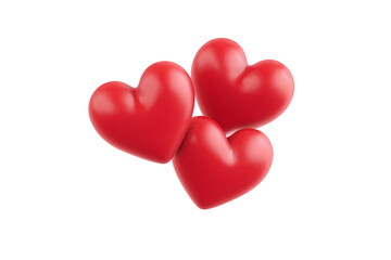 Fototapeta premium Three Red Hearts Floating, isolated on white transparent background