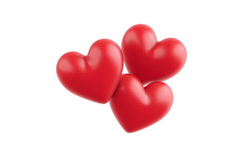 Three Red Hearts Floating, isolated on white transparent background
