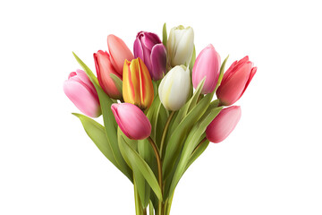 Obraz premium Fresh Multicolored Tulips Bouquet isolated on white transparent background