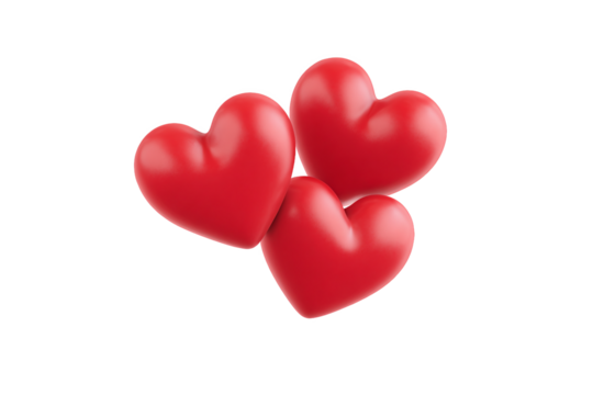 Three Red Hearts Floating, isolated on white transparent background - Powered by Adobe