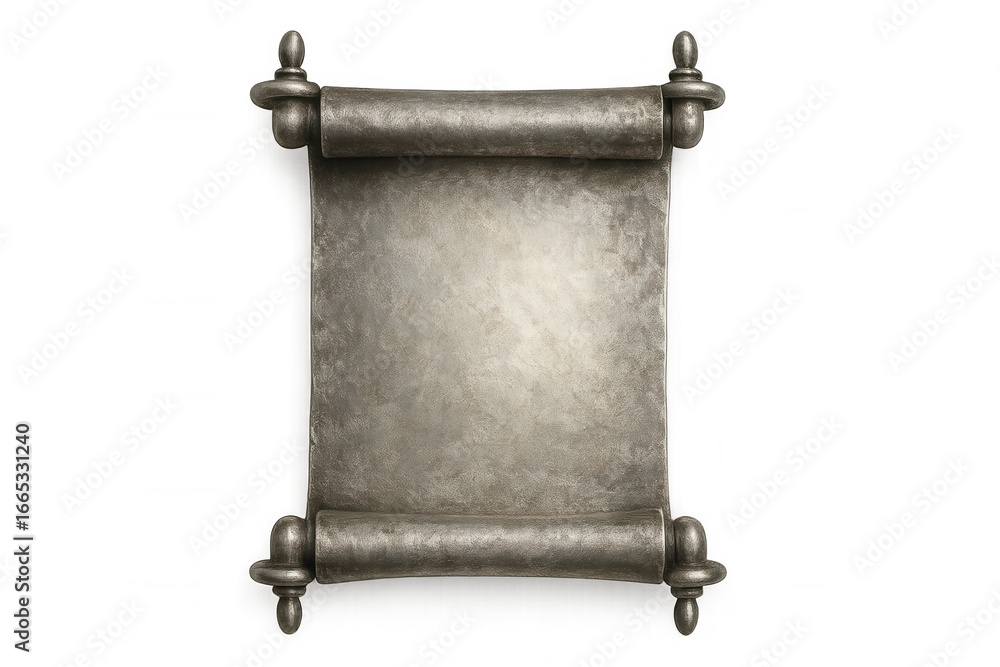 Aufkleber old metallic scroll unrolled, showing a blank surface, ideal for adding custom text or designs, on a