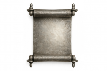Old metallic scroll unrolled, showing a blank surface, ideal for adding custom text or designs, on a transparent background