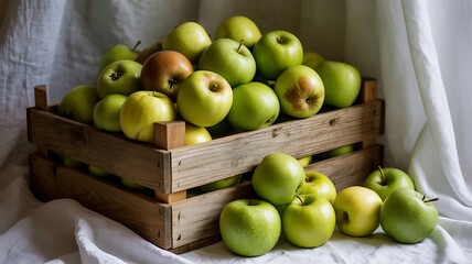 Crate of Green and Red Apples with White Draping fruit