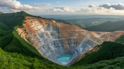 Expansive Open Pit Mine with Turquoise Water quarry