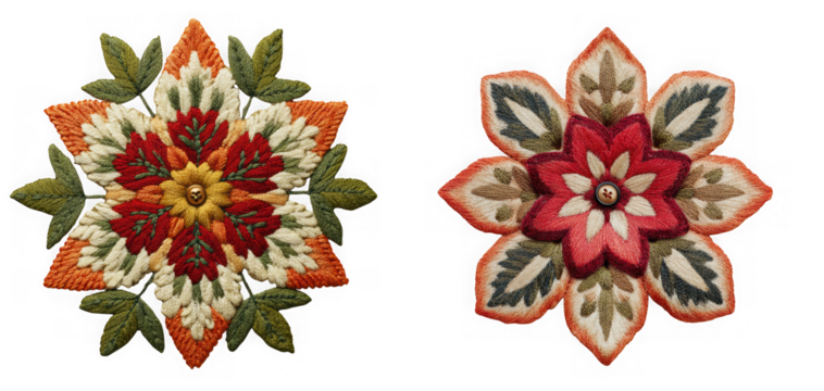 Decorative floral mandala pattern isolated on transparent background, perfect for textile design, embroidery, and ornamental graphic elements