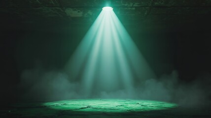Green Spotlight Beam in Dark Smoky Room beam of light