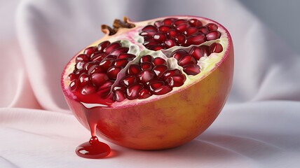 Half Pomegranate with Dripping Juice and Seeds fruit