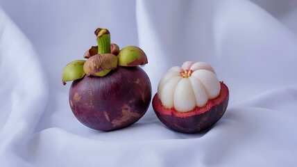 Mangosteen Fruit Whole and Halved tropical exotic