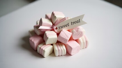 Pile of Pink and White Marshmallows with Sweet Treat Tag