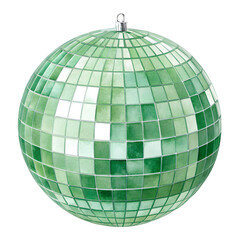 Obraz premium Green disco ball sphere with reflective mosaic surface isolated on a transparent background