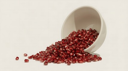 Pomegranate seeds spilling from a white bowl arils