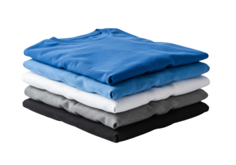 Stack of folded tshirts in various colors, pile of clothes isolated