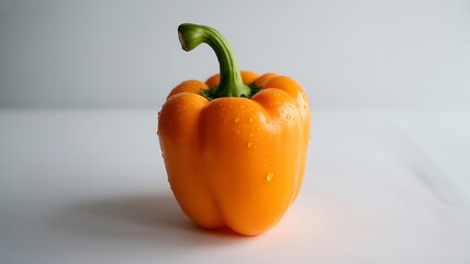 Single Orange Bell Pepper with Water Droplets orange pepper