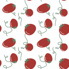 Seamless pattern of tomatoes with twisted stems