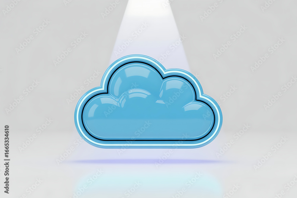 Poster modern cloud computing symbol bathed in light for digital solutions and innovative technology concep