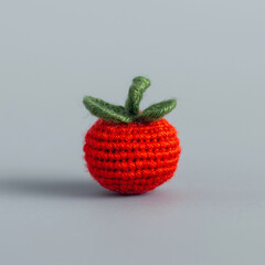 A close-up image of a vibrant, handcrafted red tomato with green leaves