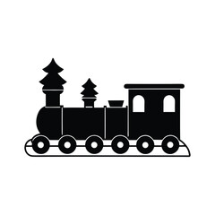 Christmas Train Line Art Silhouette Vector on White Background