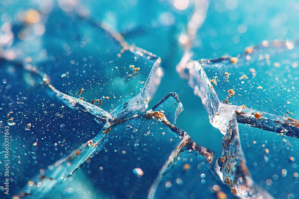 Poster cracked ice surface displaying intricate patterns and textures close-up