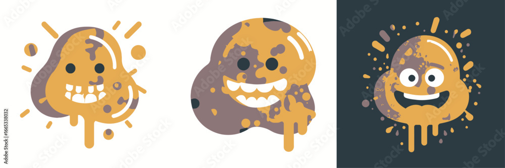Poster whimsical colorful blob characters in a cheerful row, ideal for playful branding, inviting website e