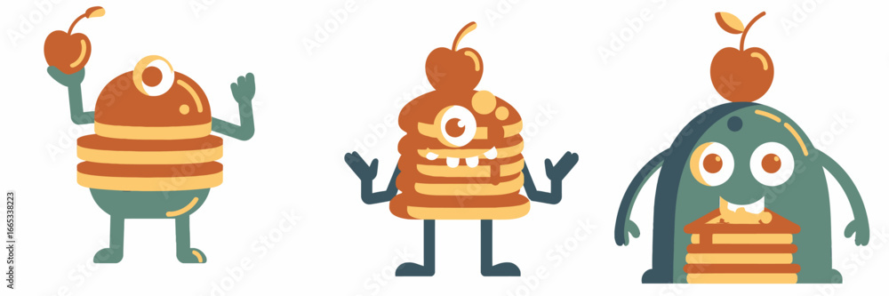 Poster delightful pancake characters with cherries bring cheerful fun to breakfast concepts and whimsical f